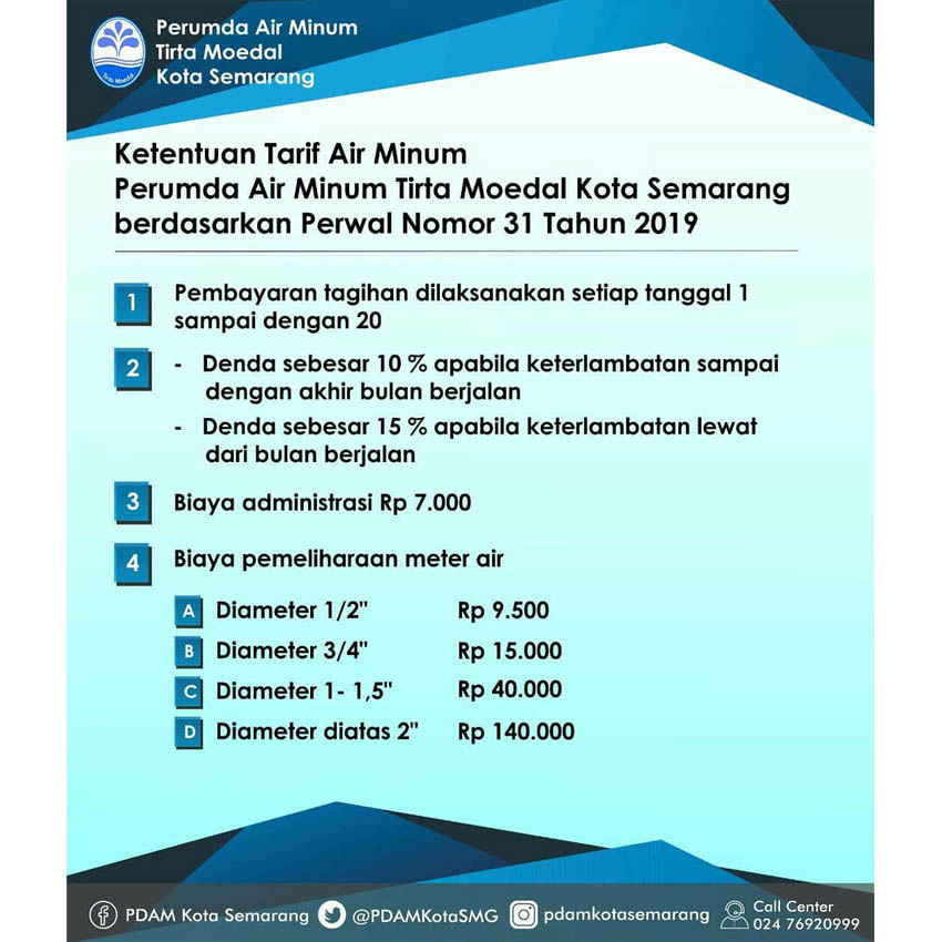 Ketentuan Tarif Air PDAM Kota Semarang 2019